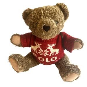 POLO Vintage 1998 Holiday Plush Teddy Bear Reindeer Sweater and Backpack VTG